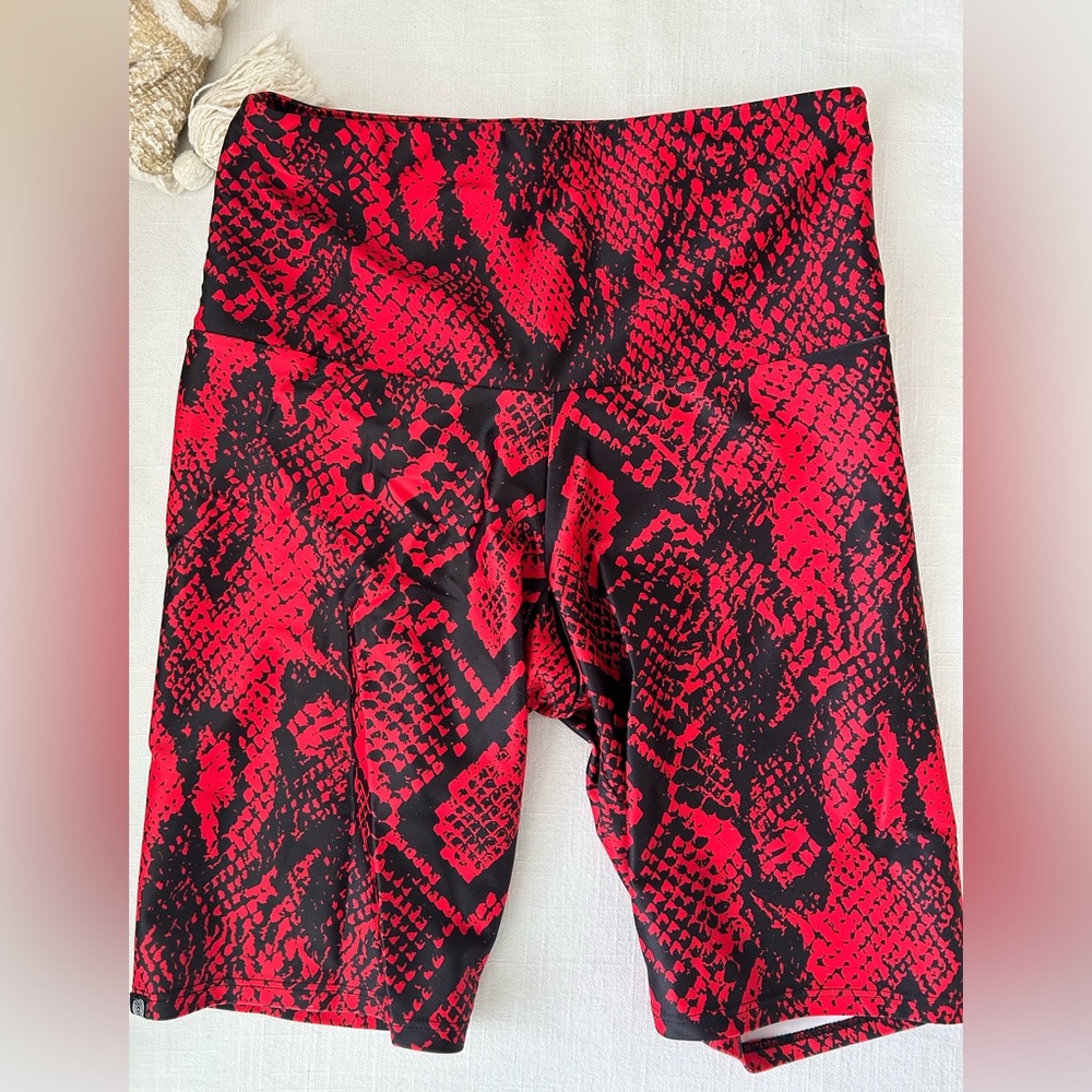 Onzie Red Snakeskin Python Biker Shorts Small